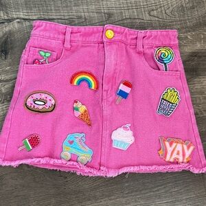 Lola + The Boys Hot Pink Patchwork Skirt with Playful Patches sz 8